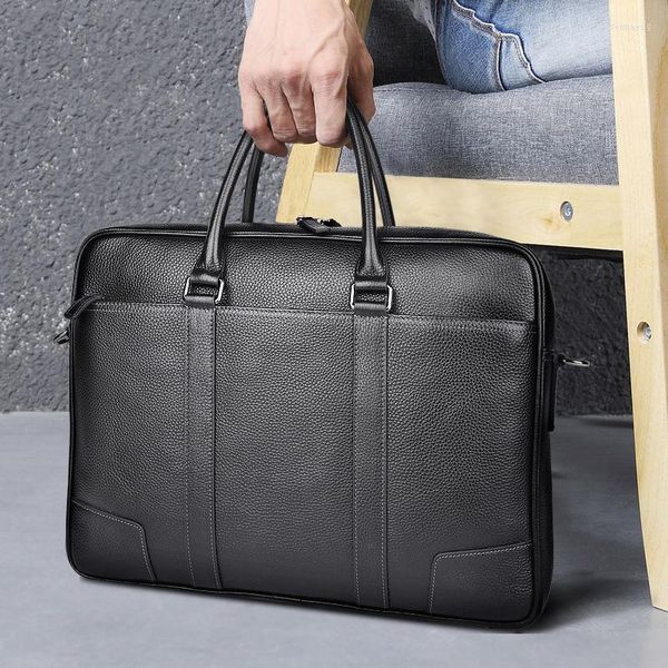 Портфели мода мужская сумочка Top Layer Cowhide Computer Bag Luxury Business Travel Birch Matter Torkment