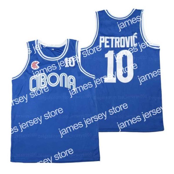 Баскетбол в колледже носит Custom Drazen Petrovic #10 Horatia Cibona Jersey Blue Shind Emover Name Number Size S-4xl