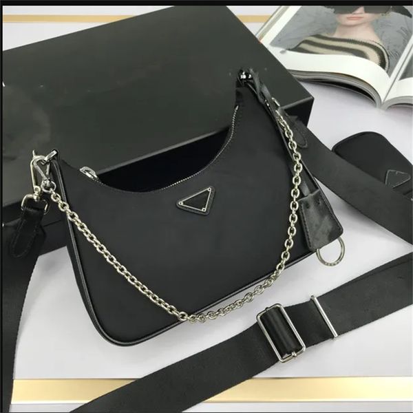 2022 Bolsa Mensageiro de Ombro de Nylon Preto para Mulheres Bolsa Luxo Hobo Designer com Mini Bolso Marca Bolsa Transversal Feminina