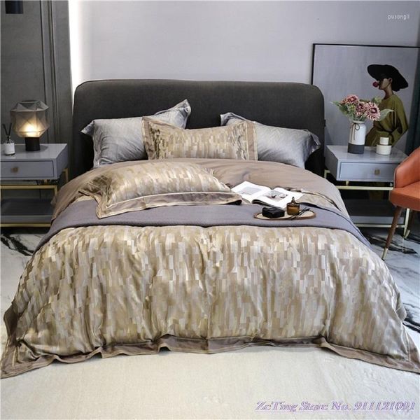 Bettwäsche-Sets Cool 4-teiliges Set aus reiner Baumwolle High-End-europäischer Luxus 100 Satin-Jacquard-Heimtextilien Einfaches atmosphärisches Modell 1,8 m