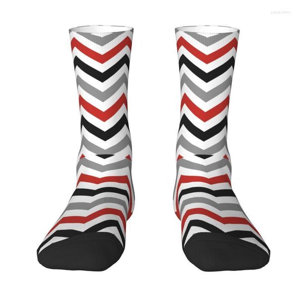 Meias masculinas Stripes moderno vermelho preto branco cinza masculino unissex zigzag geométrico primavera no verão de outono vestido de inverno