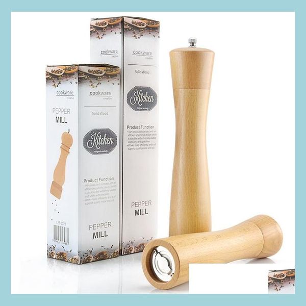 Травяная специя инструментов Beech Pepper Mill 8 дюйм 10 керамический сердечный ручный рубеж с твердым древесиной извергатель