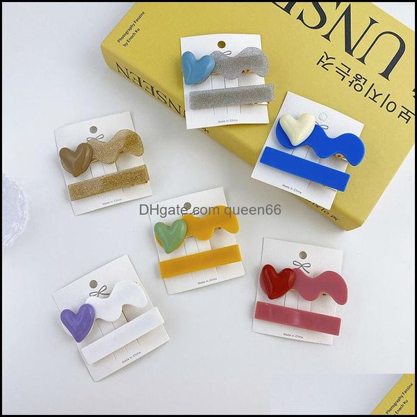 Fermagli per capelli Barrettes Due set Love Wave A Word Shaped Women Cute Plastic Heart Bangs Side European Medium Size Ponytail Scrunchies Dhihz