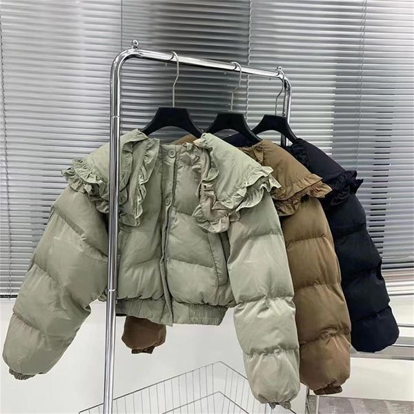 Feminina Down Parkas Kusahiki Sweet Ruffle Peter Pan Collar Parka Coat Women Women Winter Winter High Jacket Short Fashion Corean Outwear 230111