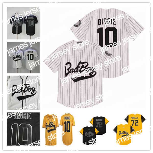 Maglie Indossa Baseball College Baseball Uomo Notorious Badboy Bad Boy 72 10 Biggie Smalls Movie Baseball Jersey Stitched Team Nero Bianco Yel