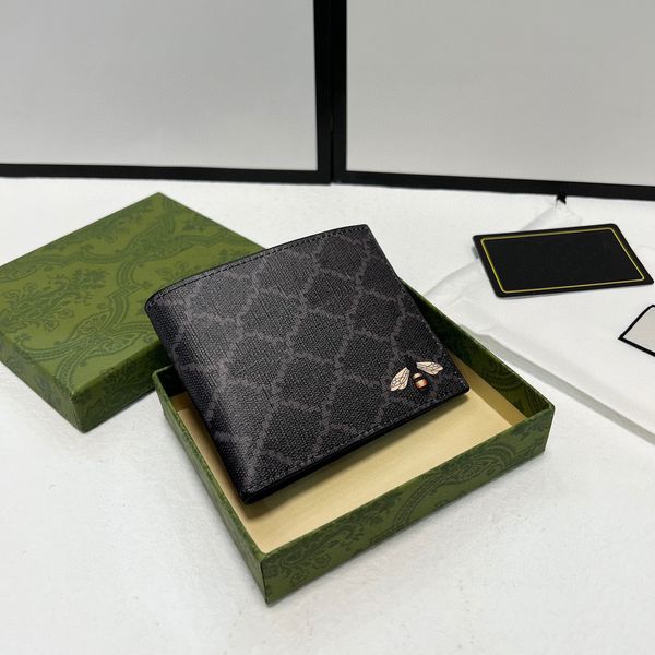 Designer masculino bolsas curtas de couro preto abelha carteiras femininas carteira de luxo 11 cm porta-cartões com caixa de presente