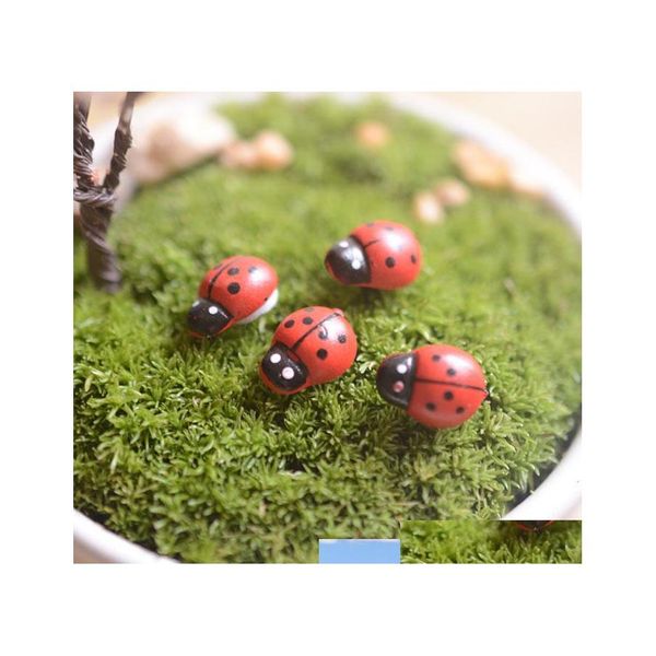 Arti e mestieri Artificiali Mini Lady Bugs Insetti Beatle Fairy Garden Miniature Moss Terrarium Decor Resina Bonsai Home Drop Delivery Ot2Be