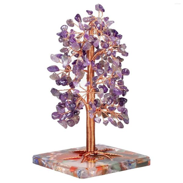 Sacchetti per gioielli Ametista naturale Quarzo rosa Fortuna Albero dei soldi con fette di agata Base in resina Reiki Chip Minerali Decorazioni per la casa Ornamenti per la casa Fai da te