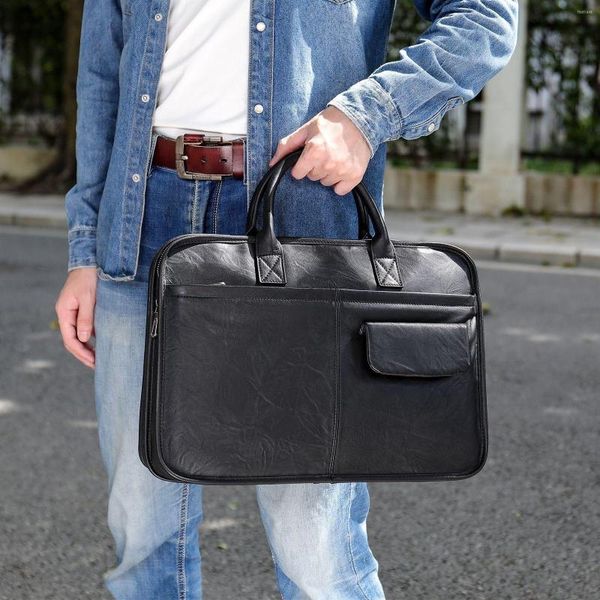 Портфельфазы подлинный кожаный портфель для ноутбуков для ноутбука Mensenger Men's Bag Business Portfolio Documt