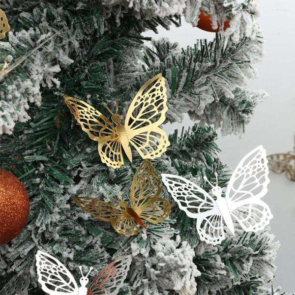 Decorazioni natalizie 12 pezzi Adesivi farfalla Palline albero Ornamento di nozze Decorazioni per feste in metallo scavato