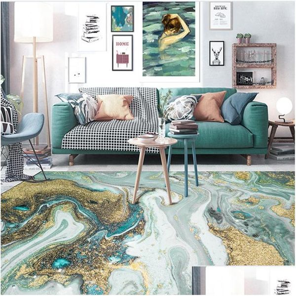Tapetes nórdicos modernos azuis verdes abstrato abstrato marinho de cozinha dourada sala de estar quarto de cama entrega de tapete home jardim texti dhlyy