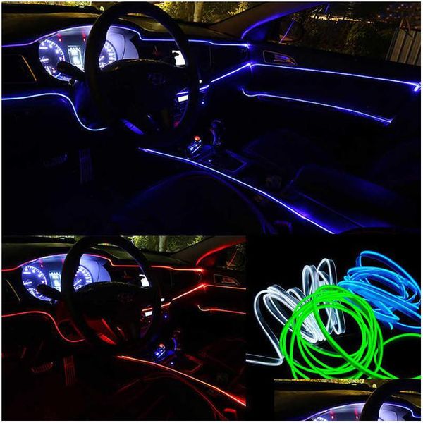 Altra elettronica per auto 3 / 5M El Cold Line Luci flessibili per auto 12V Led Lampade a filo al neon su strisce luminose Decorazione interna Drop Deliver Dhaer