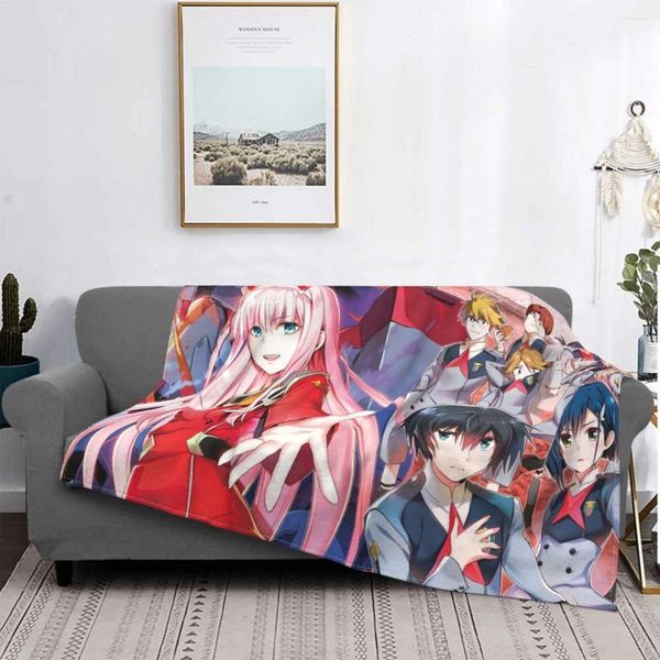Decken Liebling im Franxx -Anime -Samt werfen Decke Zero Two Hiro Ichigo für Bett Couch Leichter dünner Plüsch Quilt