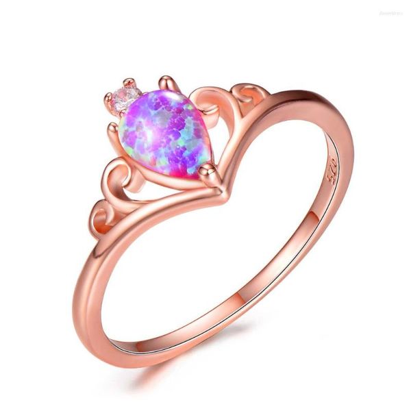 Eheringe Hainon Rose Gold Farbe Ring für Frauen Krone Design Feuer Opal Weiß Zirkonia Mode Verlobung Party Schmuck