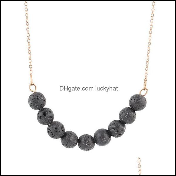 Hübsche Lava-Diffusor-Halskette für Frauen, minimalistischer Beautifly-Schmuck, schwarze Steinperlen-Halsketten, plattierte Goldkette, Halsband Dr Dh3M9