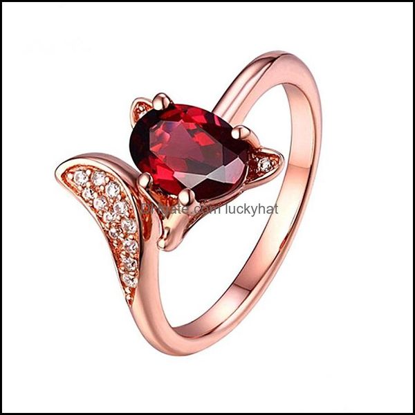 Com pedras laterais anéis de ouro rosa Garnet Red Stone Red Anel de dedo animal Anel de dedo para mulheres Entrega de jóias Dhow9