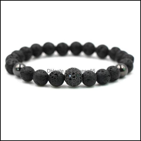 Bracelets de charme Black Stones Natural Stones Ball Lava Stone Men Bracelet Drop Delivery Jóias DHW6T