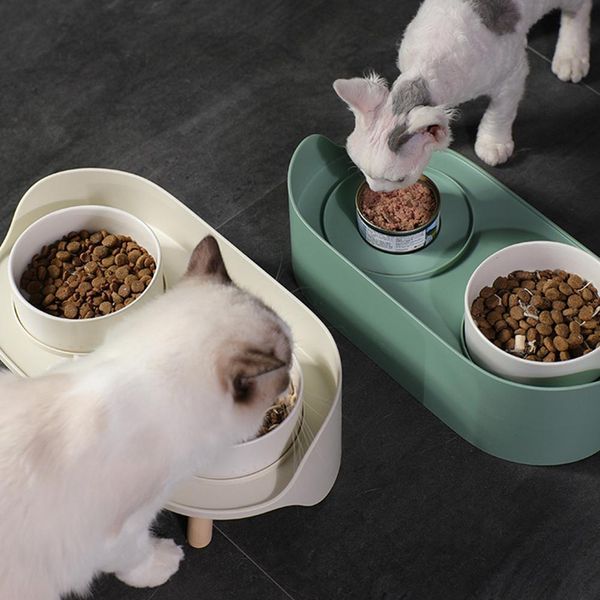 Ciotole per gatti alimentatori da pranzo per animali domestici Dual Feeding Neck Proteggi ceramica non slip per alimentatore per alimenti per l'acqua per cani 230111