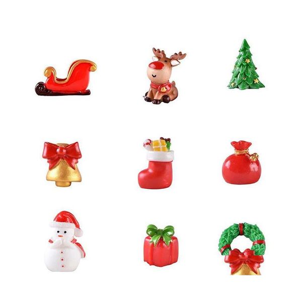 Decora￧￵es de Natal Mini Resina Elk Papai Noel Ornamentos Merry Decoration for Home Figuras Miniaturas Ano Xmas Box decora￧￣o Drop D Ot3iw