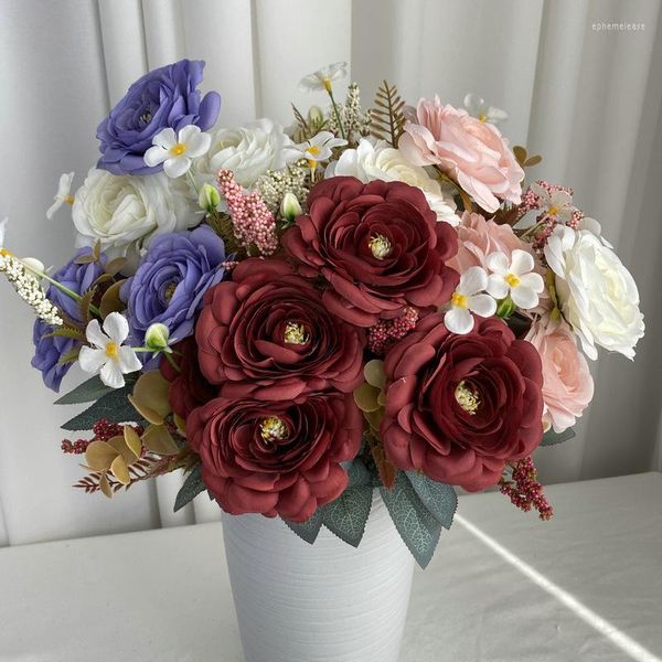 Fiori decorativi Seta finta Loto finto Matrimonio Bouquet da sposa Tavolo da ristorante Decorazione da balcone Imitazione di fiori di loto Mazzi di fiori rosa