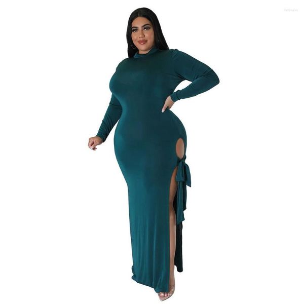 Vestidos de tamanho grande l-5xl Mulheres roupas 2023 Manga de outono High Split Lace Clube Sexy Club Party Dress Lady Lady Nightfits