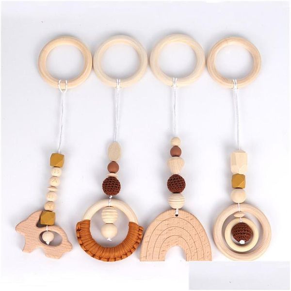 Oggetti Decorativi Figurine 4 Pezzi/Set Giocattoli Sonaglio per Bambini in Legno Rack per Giochi da Palestra Hanging Decor Ornamenti Ciondolo per Camera dei Bambini Decorati Dhohi