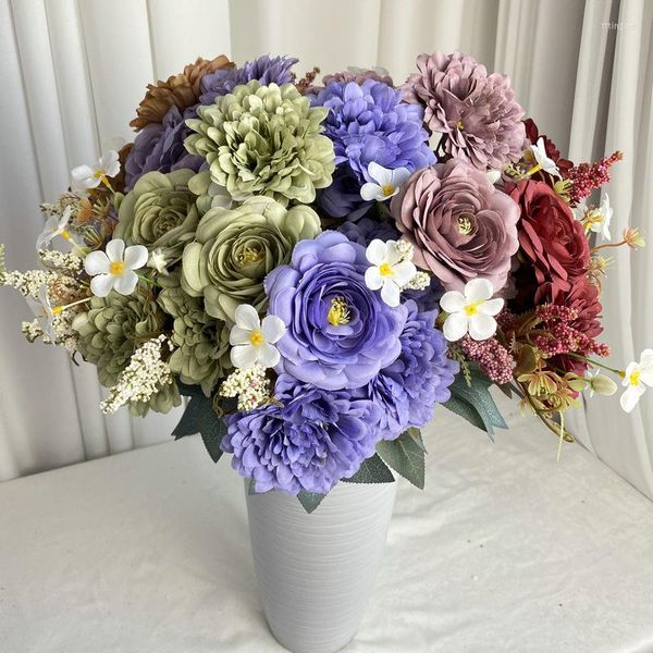 Flores decorativas Flor artificial Riqueza de seda Dew Lotus Bouquet Wedding Bride Simulation Floral Lotus