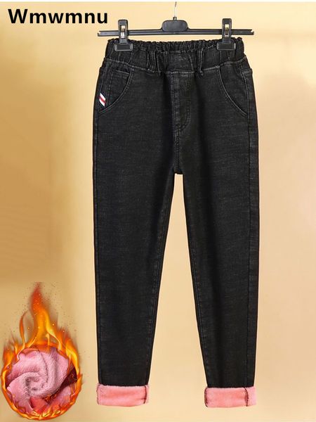 Damen Jeans Übergroße L6XL Winter verdicken Baggy Denim Hose lässig hohe Taille Plus Samt Harem Vintage warm lose Vaqueros 230111