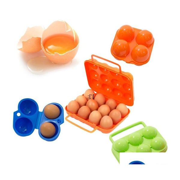 Scatole portaoggetti Contenitori 2/4/6/12 Grid Contenitore per uova Contenitore portatile in plastica Supporto per camma da esterno Custodia per uova da picnic Organizzatore da cucina Drop Ot6Wi