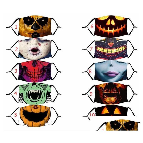 Maschere per feste Maschera di Halloween Riutilizzabile Pittura 3D Zucca Grie Cotone Filtri protettivi per il viso Filtri a carbone lavabili Adt Kids Drop Delivery H Dhhpu