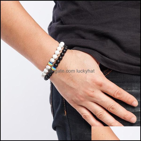 Pulseiras de pedra preta de miçangas gays bracelete arco -íris jóias de amizade orgulho melhor amigo chakra ou entrega de gota natural branca dhre0