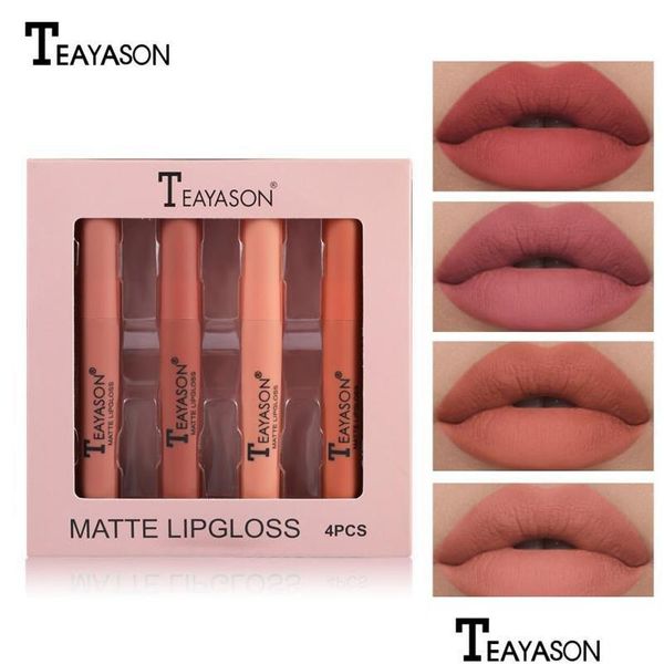 Lucidalabbra Teayason 4 pezzi / set Mticolors duraturo impermeabile tazza antiaderente rossetto liquido opaco cosmetici labbra trucco Tslm1 Drop Deliv Dhyog