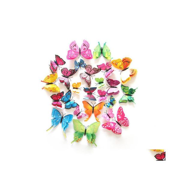 Wandaufkleber Mode Doppelschicht 3D Schmetterling Aufkleber auf der Wohnkultur Schmetterlinge für Dekoration Magnet Kühlschrank 12 Teile/satz Drop De Othjz