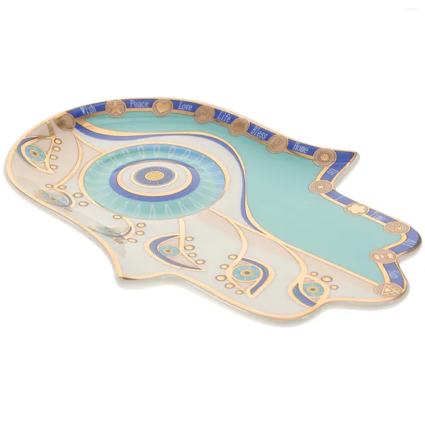 Piatti Piatto Vassoio Occhio Gioielli Piatto Hamsa malvagio Gingillo Supporto per anello a mano Piatto extra Grande piatto Amuleto blu Decor Vanità Ceramica