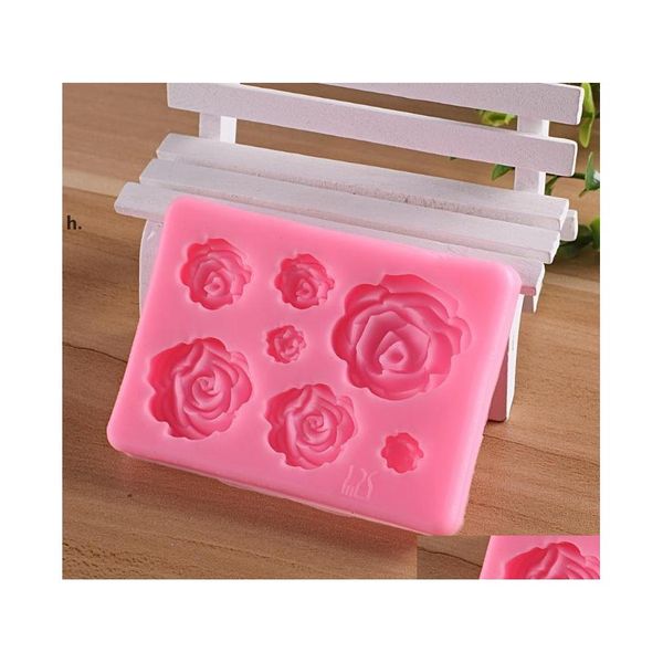 Moldes de cozimento Flores de rosa Sile mod bolos de chocolate bolos de casamento ferramentas de decora￧￣o fondant a￧ucarcraft molde rrd12904 gota de gota OTSRV