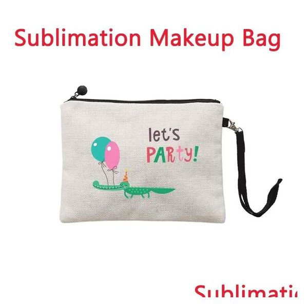 Favore di partito Sublimazione Blanks Cosmetic Bag Lino Mtifunction Portamonete Soild Color Borse per cellulari Outdoor Portable Makeup Pouch Dho57