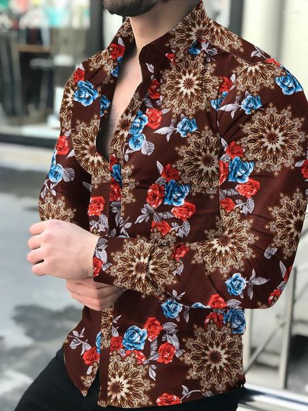 Мужские повседневные рубашки мужская рубашка с длинным рукавом гавайский социальный роскошный пуговица вверх кардиган блуз