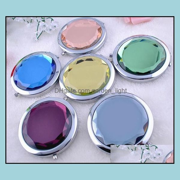 Favor de festa 10 cores Crystal Compact Mirror Logo Print Print Graved Cosmetic Magnions Make Up Pre presente de casamento para convidados D Drop Delivery Otlfy