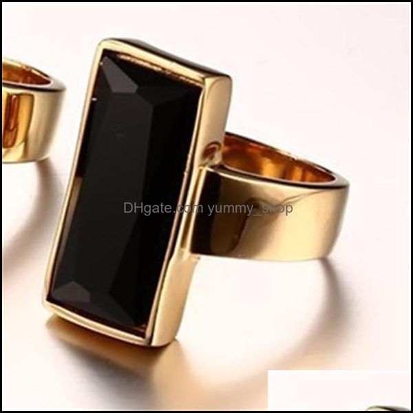 Cluster Ringe Damen Edelstahl Goldcolor Rectangar Schwarz Glas Kristall Ring für Frauen Modeschmuck Beste Freundin Geschenk1 462 Q2 Dhfjj