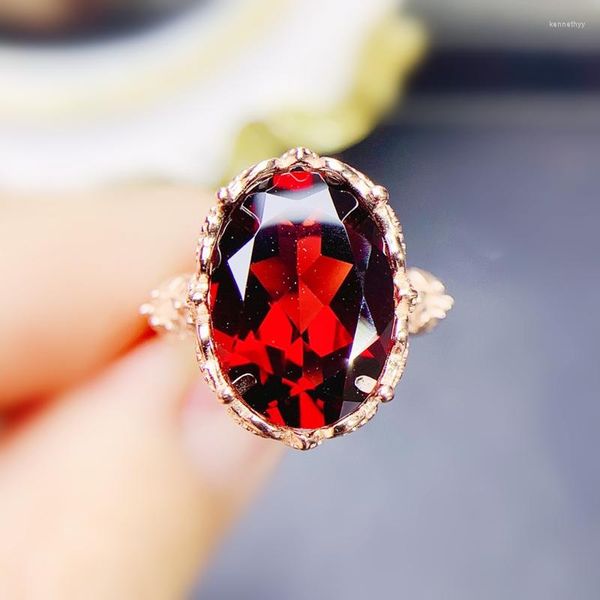 Küme halkaları garnet yüzüğü doğal gerçek kırmızı büyük mücevher başına 10 14mm 7.5ct taş 925 STERLING Gümüş Fine J22683