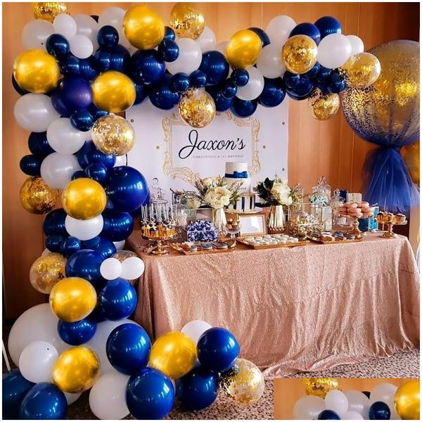 Decoração de festa 127pcs Balão Garland Arch Kit Chrome Gold Latex Balloons azul de casamento aniversário chá de bebê Droga Droga em casa Gar Dhrfg