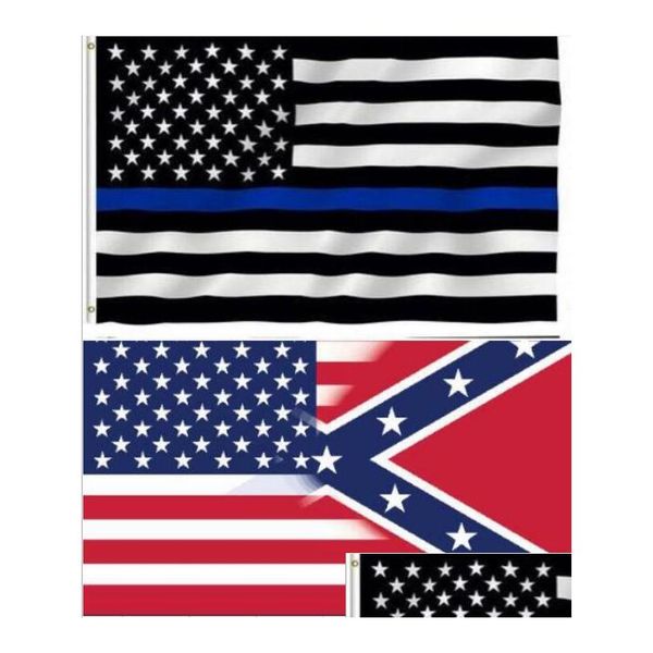 Bandiera Bandiere Qualità Us Stock All'ingrosso 90X150Cm Ufficiali Delle Forze Dell'ordine Usa Polizia Americana Sottile Linea Blu 3X5Fts Flag War Drop De Dhkr9