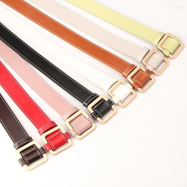 Cinto de couro pu feminino jeans coreano Belt retro quadrado botão de metal perfurado Fita decorativa de saia grátis