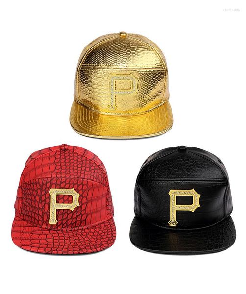 Cappellini da baseball da uomo con fibbia per cintura da baseball in osso, cool P, lettera a tesa piatta, cappello da donna, moda nero rosso dorato Hip Hop Skateboard Snapback