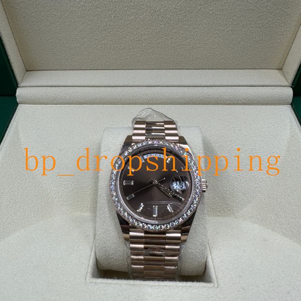 Montre De Luxe Mens Watch 41mm Chocolate Dial 18K Rose Gold Diamond Bezel Daydate Perpetual Automatic Mechanical Watches Sport Orologio da polso da uomo