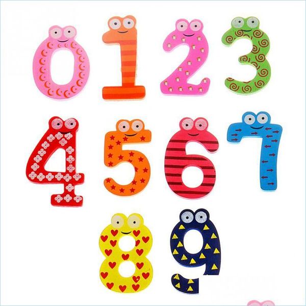 Magneti per il frigorifero Numero di cartoni animati Baby Kids Children Lovely Wooden Frigorifero 09 Sticker Figure Educational Learn Toys Gift Drop Deliv Dhnrz