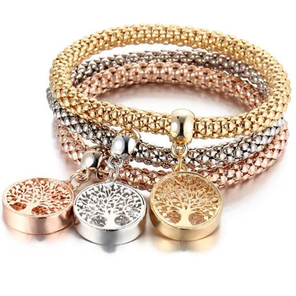 Link Bracelets Chain 3pcs/set moda Crystal key bloqueio elástico charme para mulheres colorido de ouro jóias de milho de pipoca criativa