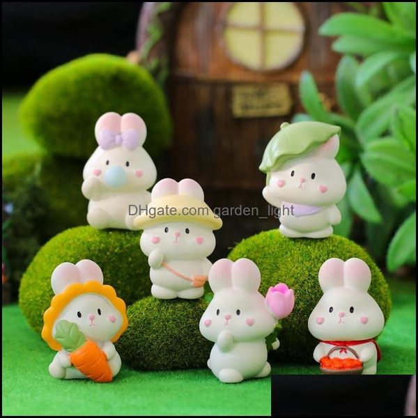 Outra decora￧￣o da casa Cute Mini Rabbit Animal Animamento de estatuetas Jardim Fada de Sil Resin DIY Acess￳rios Decora￧￣o DOLL MINIATURA anivers￡rio DH09W