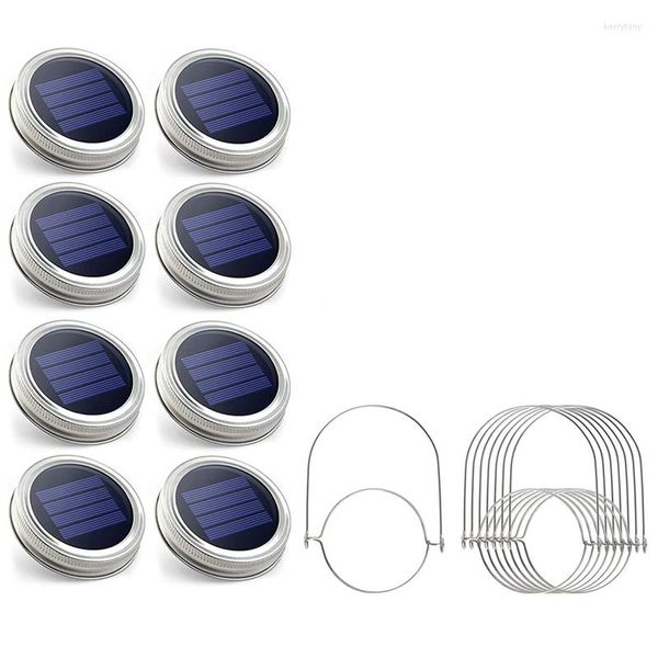 Strings Solar Mason Jar Lights -8 Pack 30 LED Coperchi impermeabili con 8 manici (vasetti non inclusi) Perfetto per giardino esterno