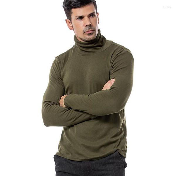 Blusas de masculino Luclesam Men's Gurtleneck de malha de malha de inverno colar duplo colarinho slim jersey exército masculino verde tops básicos quentes